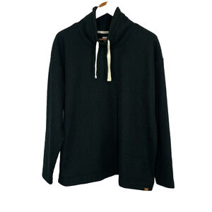 Women's 1X L.L.Bean Cozy Mixed Waffle Knit Black Pullover Shirt NEW